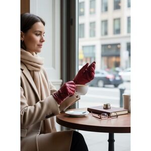 Vintage Echo Womens Red Leather Gloves Black Piping Suede Detail Size Medium